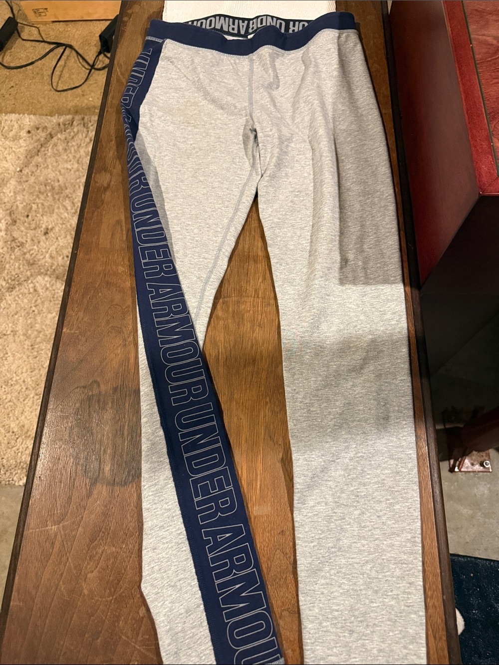 Under Armour Light Gray Leggings with Navy Logo Side Panel